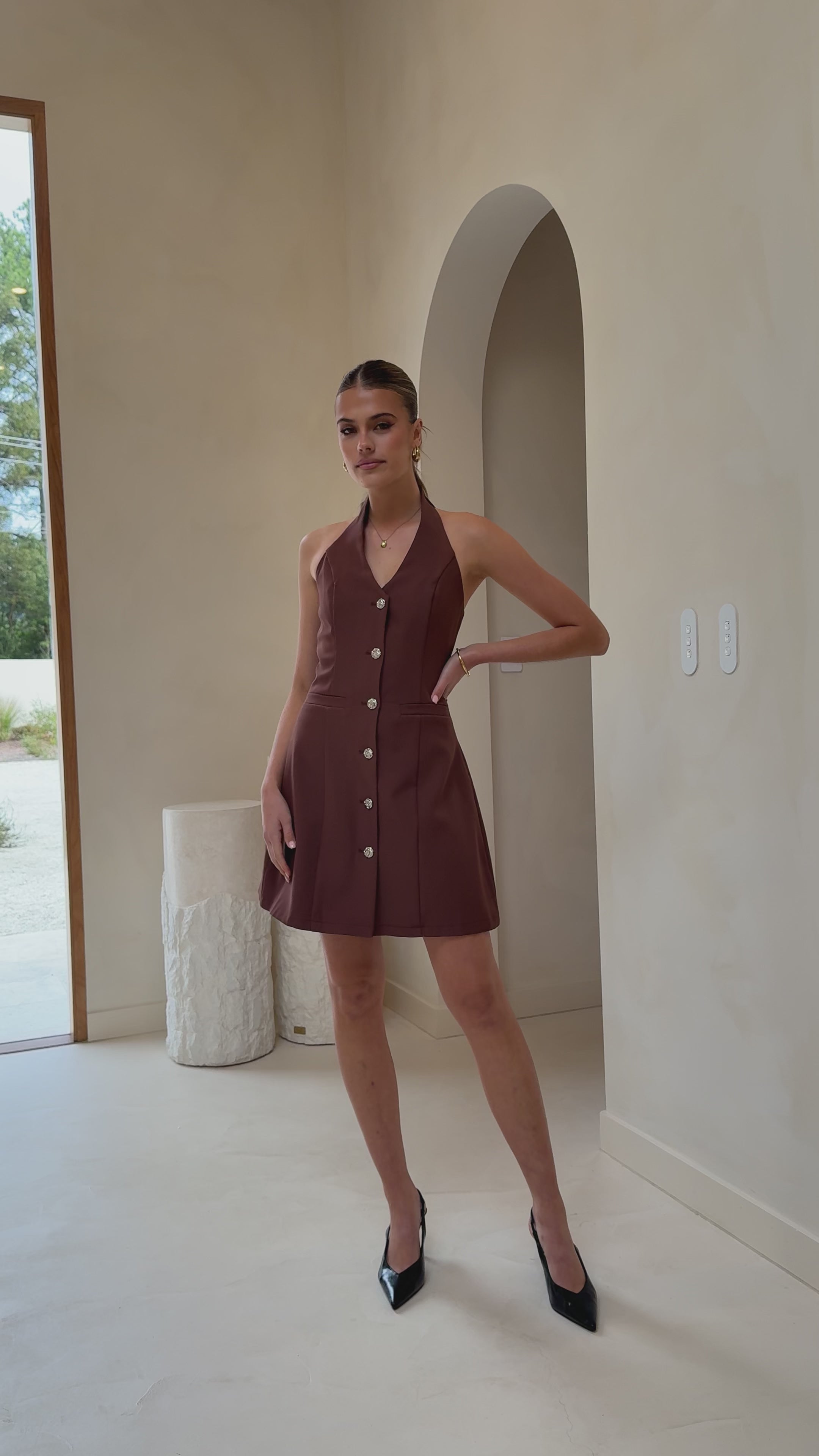 Maia Halter Neck Mini Dress - Brown