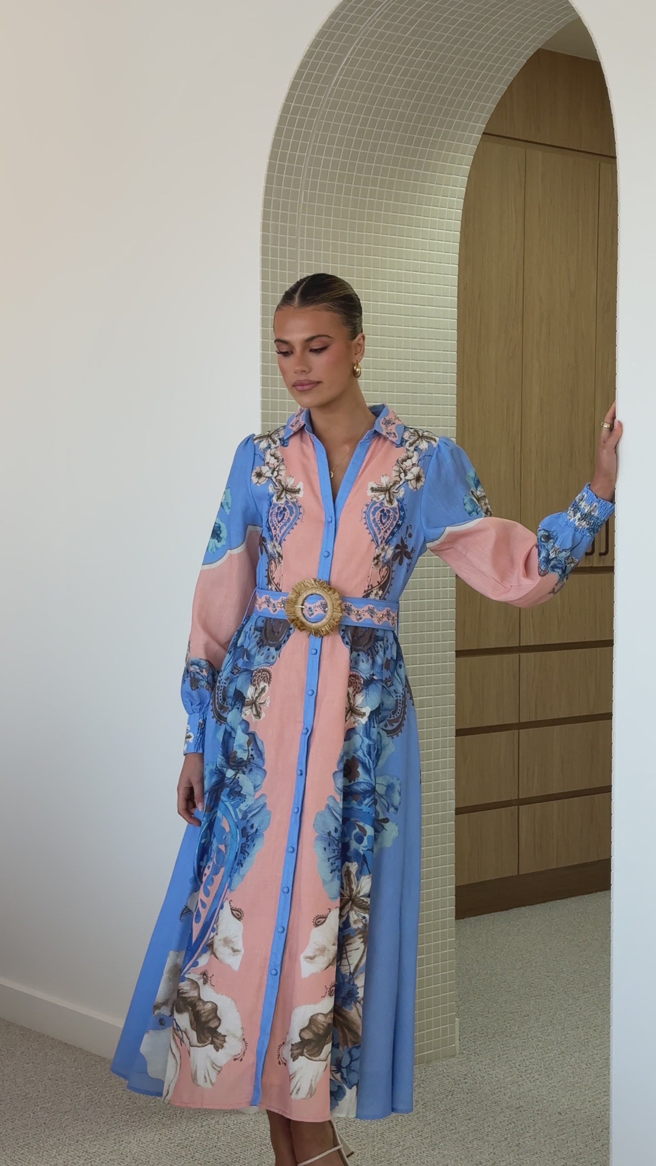 Naliah Long Sleeve Maxi Dress - Willow Blue